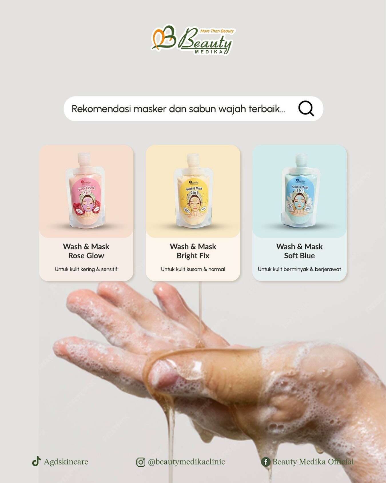 Qiandra Wash & Mask 2 in 1 produk perawatan wajah Beauty Medika Malang